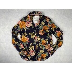 Sundance Catalog CINO 100% Cotton Floral Printed Crinkle Button Down Blouse MED